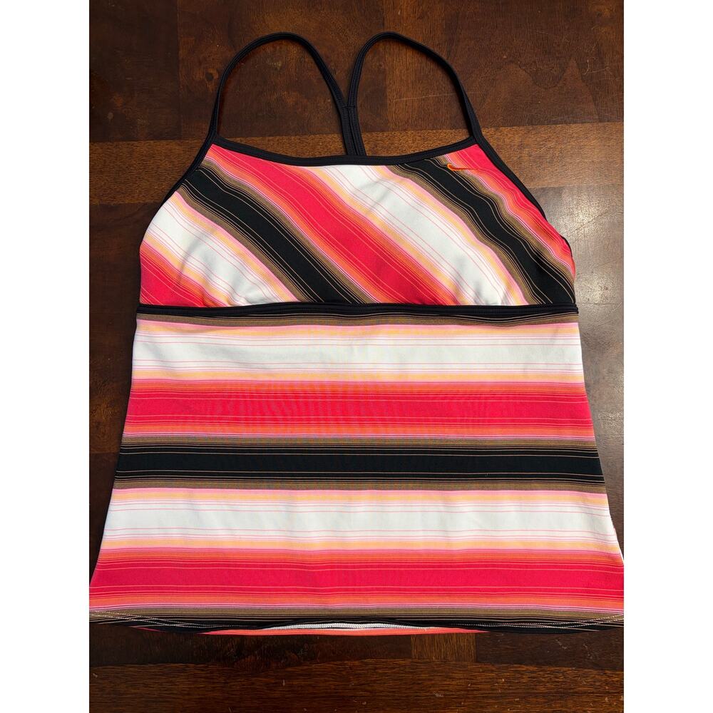 Y2K Nike Striped Halter Tankini Top Built-In Bra Sz 12 Swim/Athletic